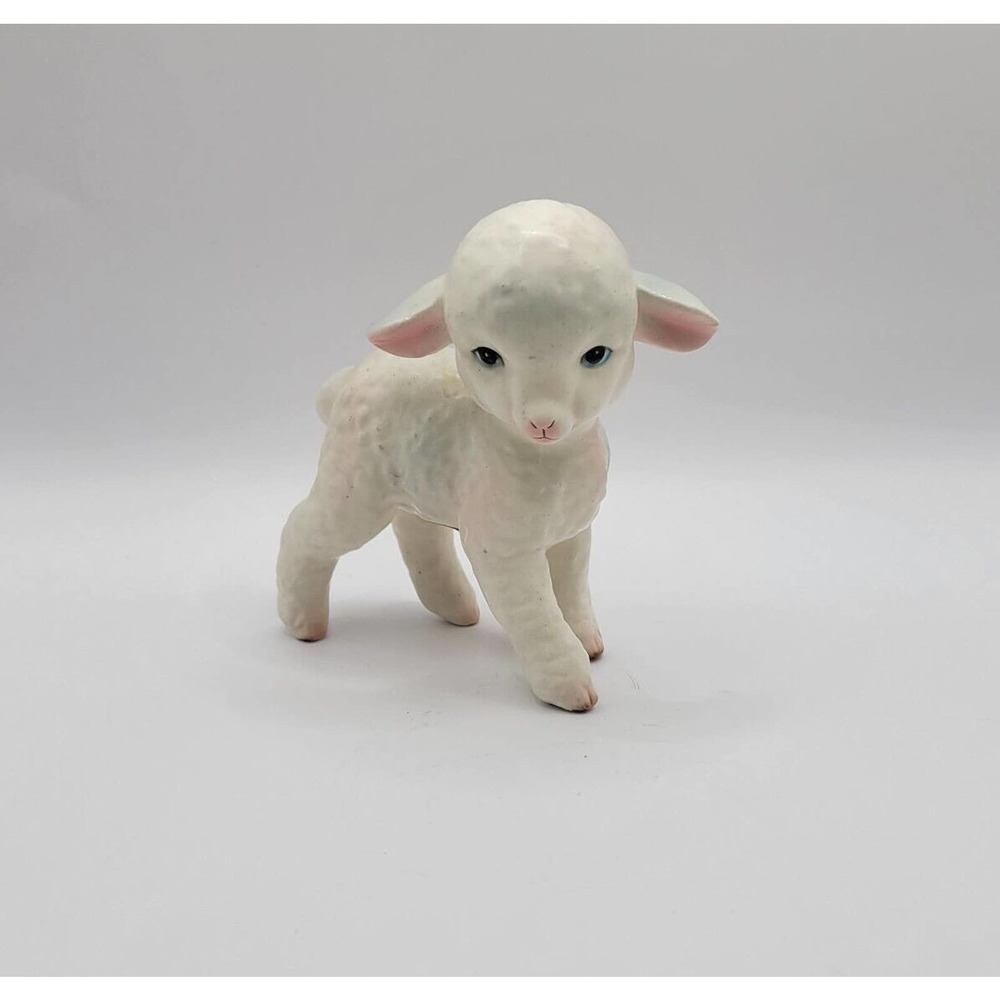 Vintage Lefton White Pastel Lamb Ceramic Figurine Easter Spring Decor